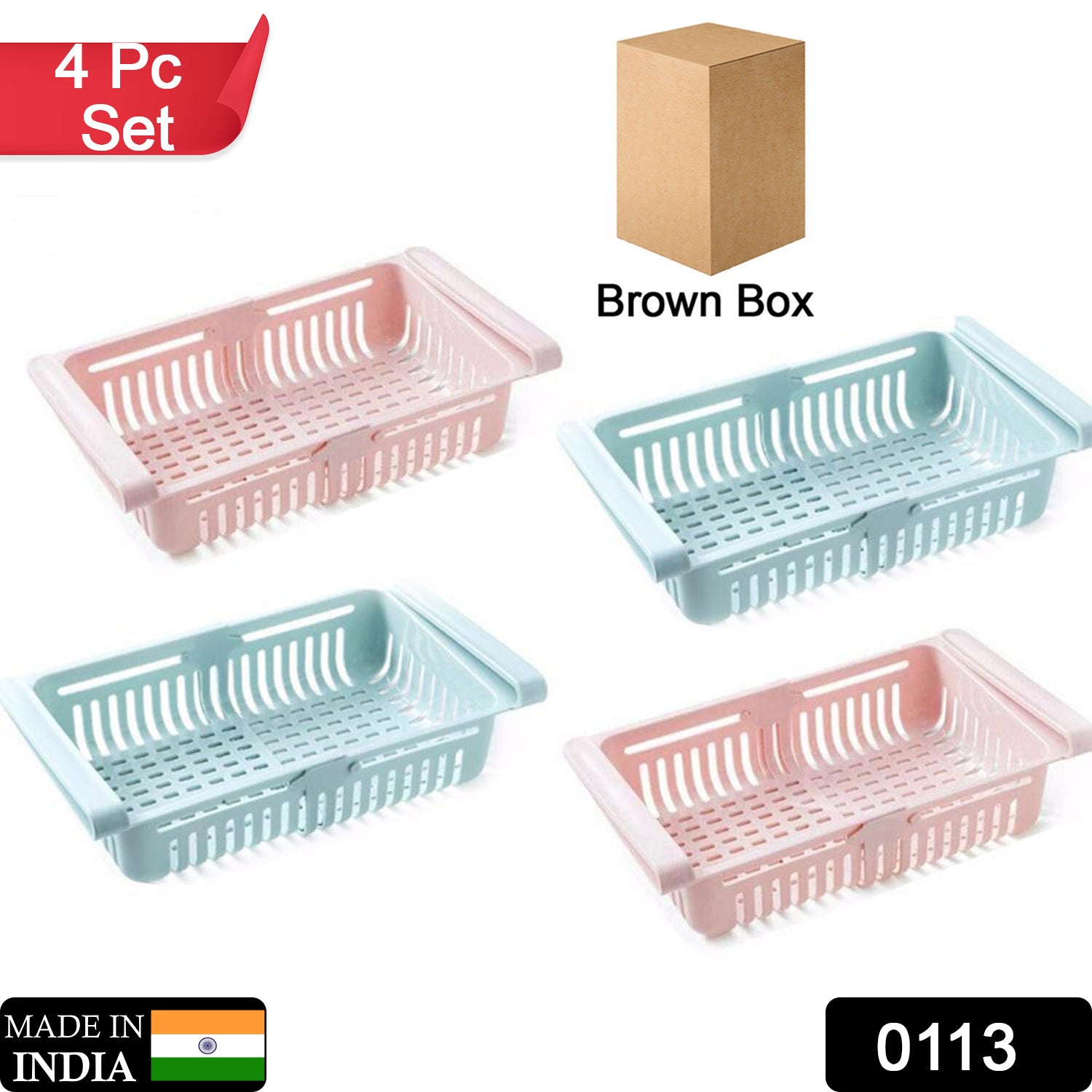 Set of 4 fridge storage baskets for organizing food. Set of 4 fridge storage baskets for organizing food.
